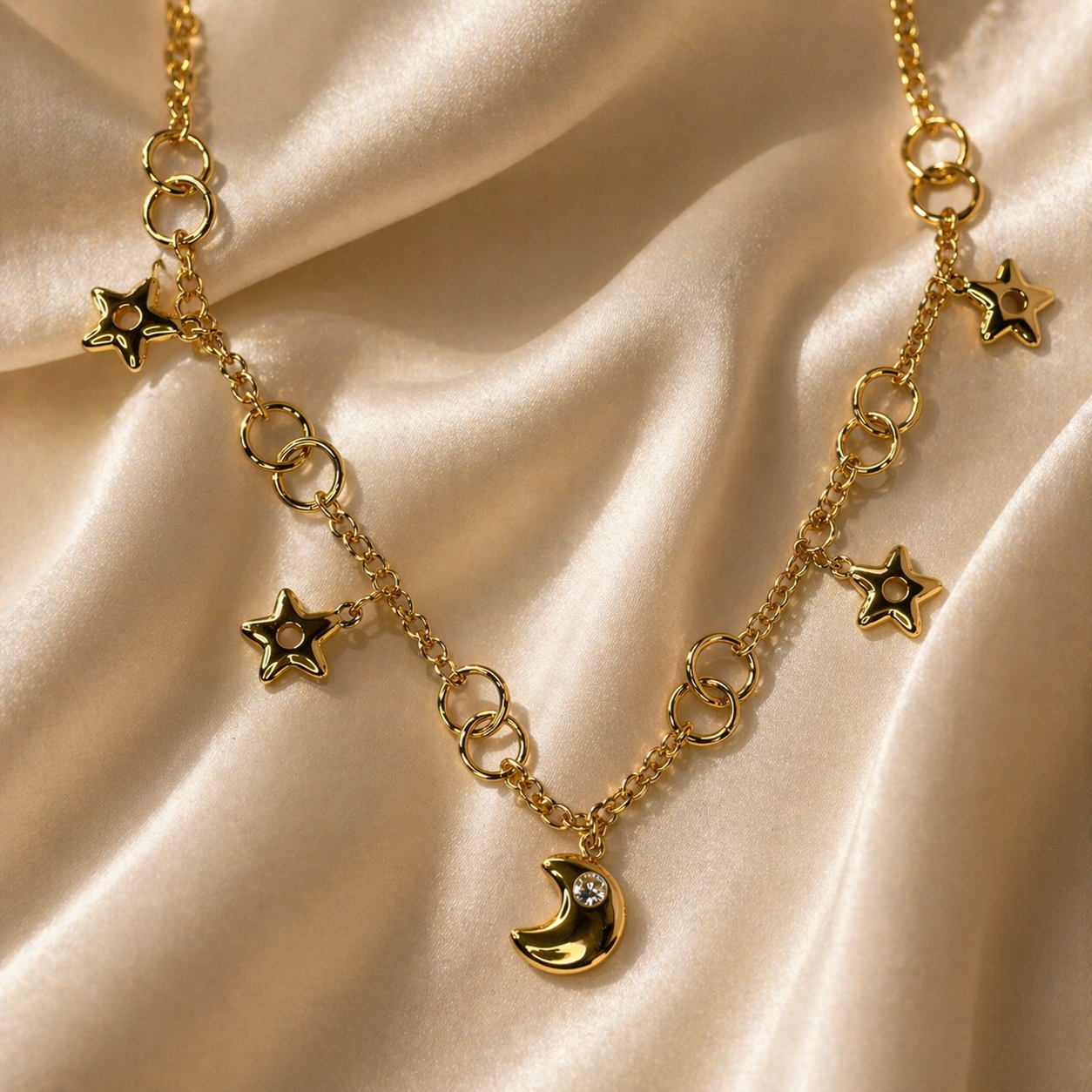 Moon Drop Charm Necklace – Gold Layered Style