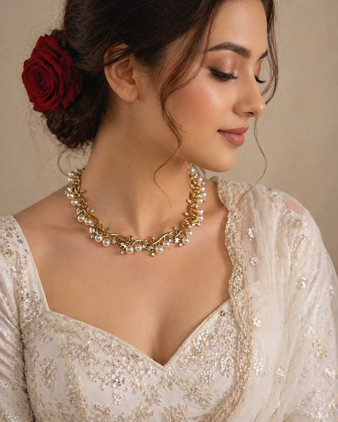 Pearl Elegance Necklace – Gold Floral Luxury Design