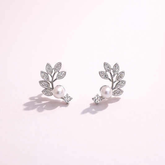 Pearl Leaf Earrings