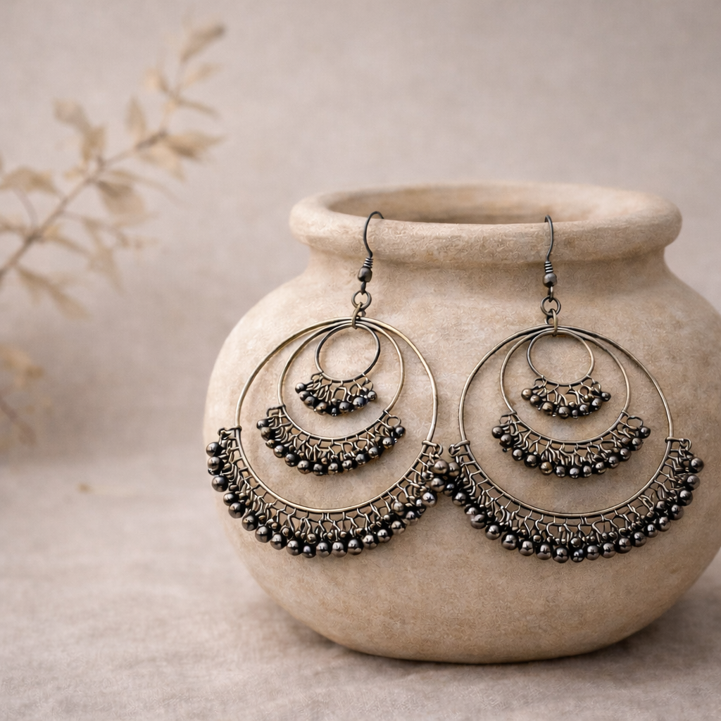 Triple Layer Oxidized Statement Jhumkas