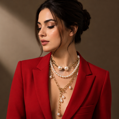 Triple Layer Pearl Charm Necklace