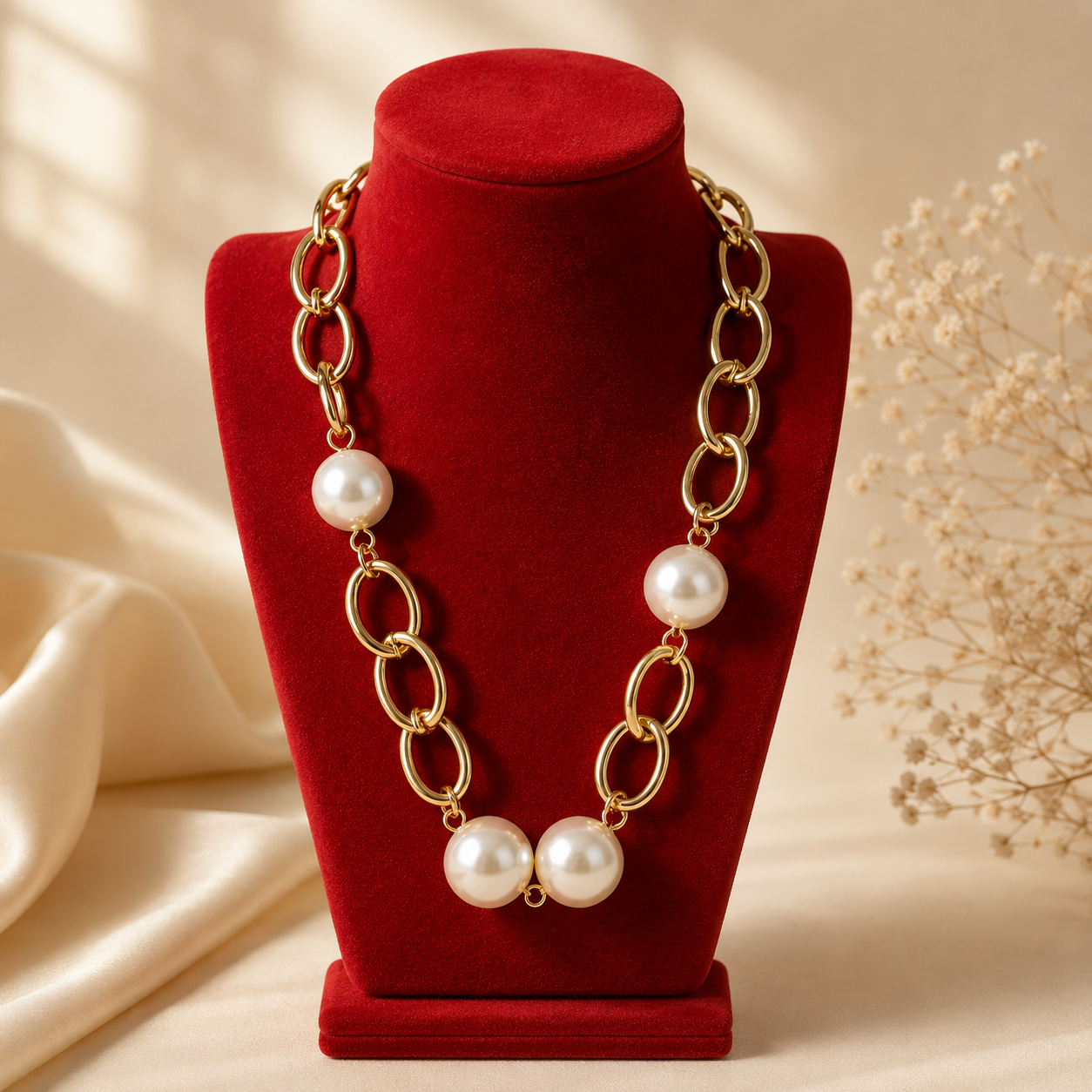 Triple Layer Pearl Charm Necklace