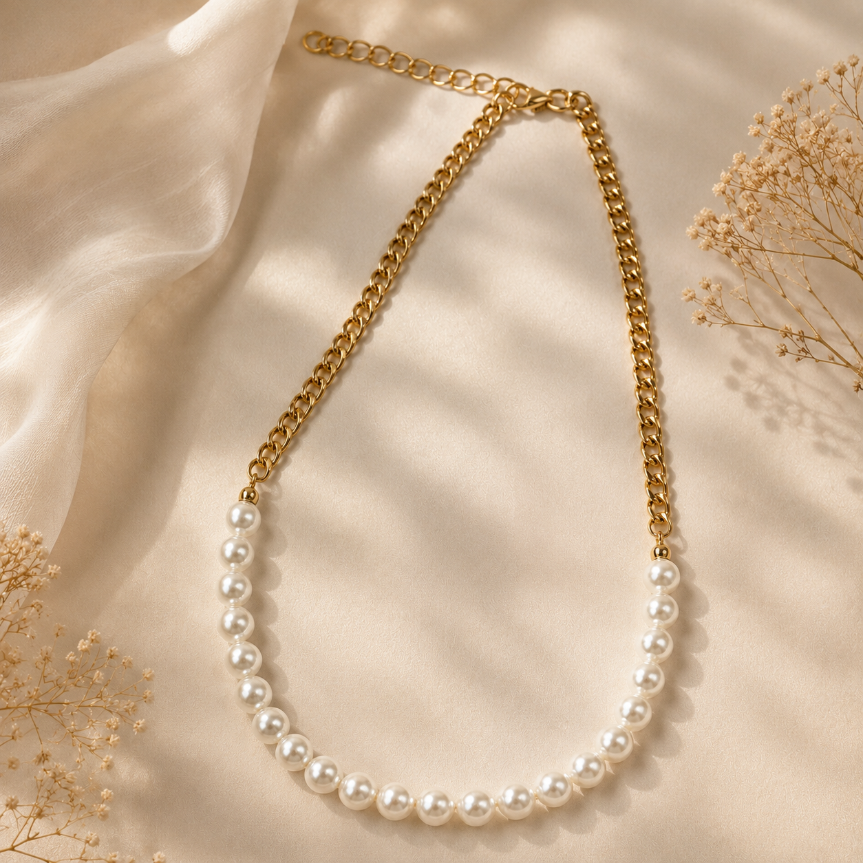 Triple Layer Pearl Charm Necklace