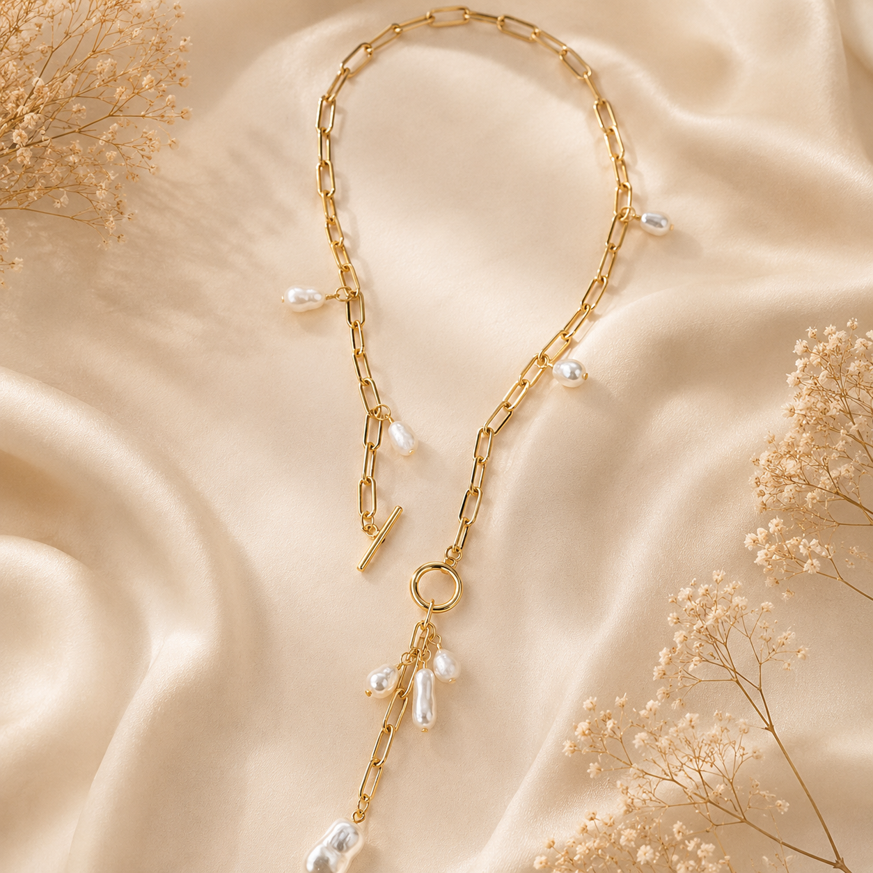 Triple Layer Pearl Charm Necklace