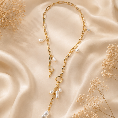 Triple Layer Pearl Charm Necklace