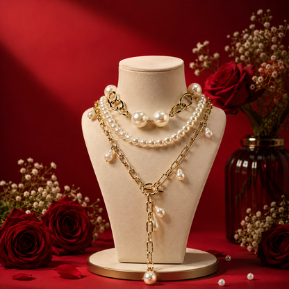 Triple Layer Pearl Charm Necklace