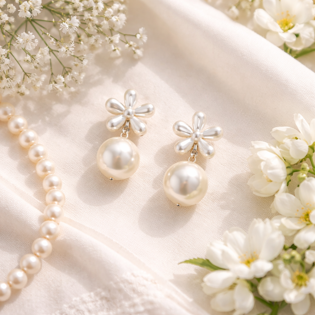 Daisy Pearl Drop Earrings
