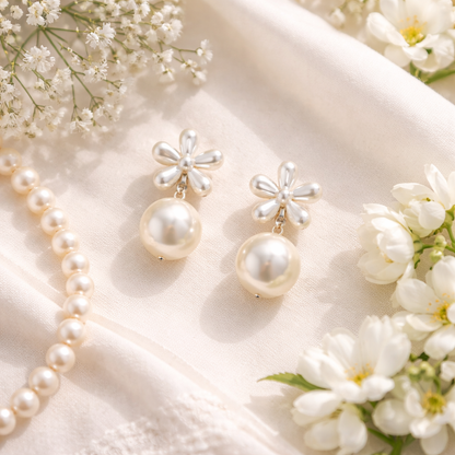 Daisy Pearl Drop Earrings