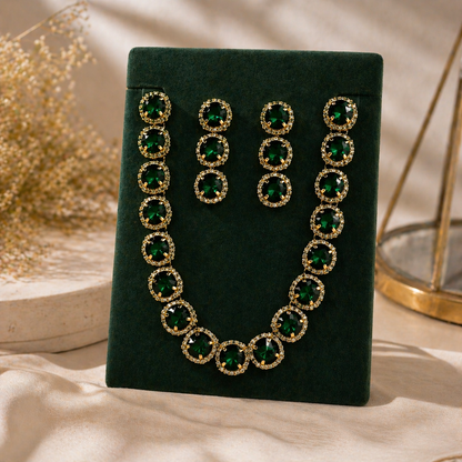 Royal  Emerald Glow Necklace & Earrings Set