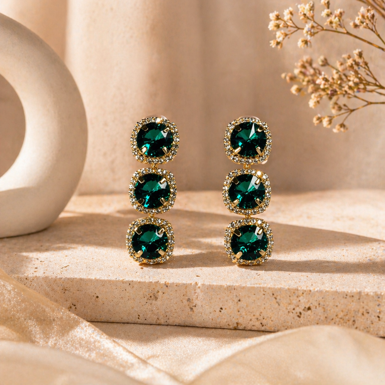 Royal  Emerald Glow Necklace & Earrings Set