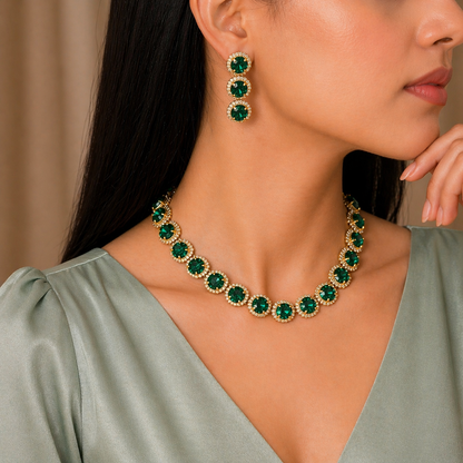 Royal  Emerald Glow Necklace & Earrings Set