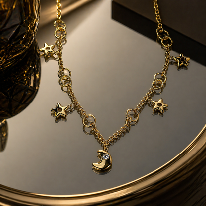 Moon Drop Charm Necklace – Gold Layered Style