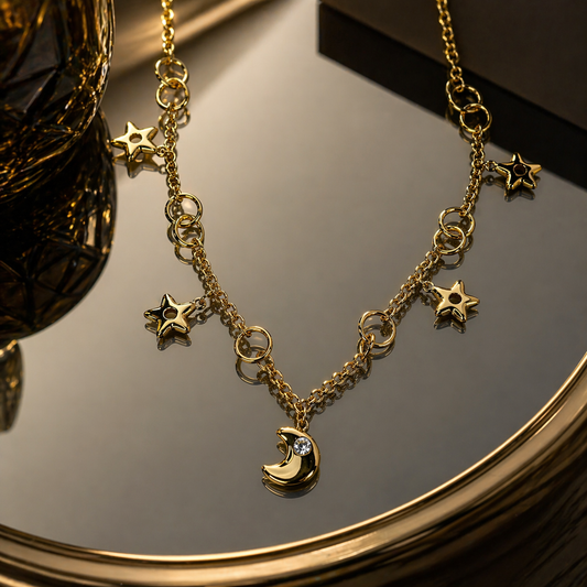 Moon Drop Charm Necklace – Gold Layered Style