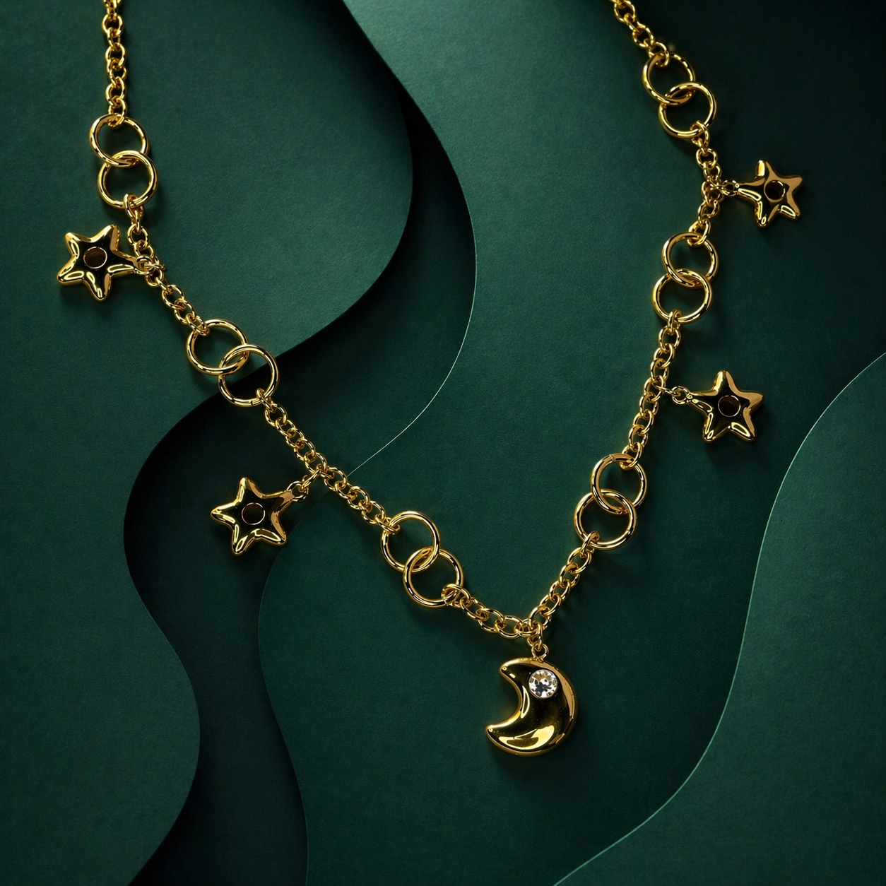 Moon Drop Charm Necklace – Gold Layered Style
