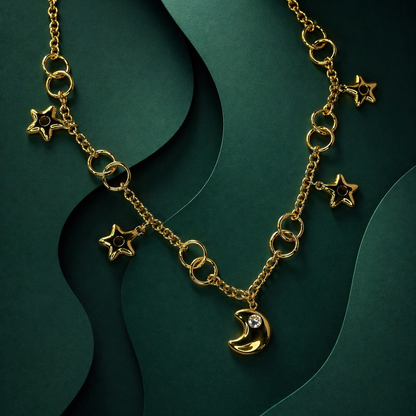 Moon Drop Charm Necklace – Gold Layered Style