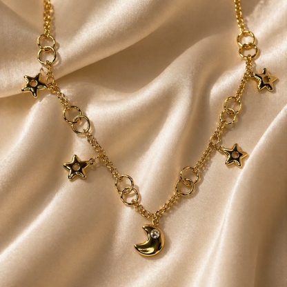Moon Drop Charm Necklace – Gold Layered Style