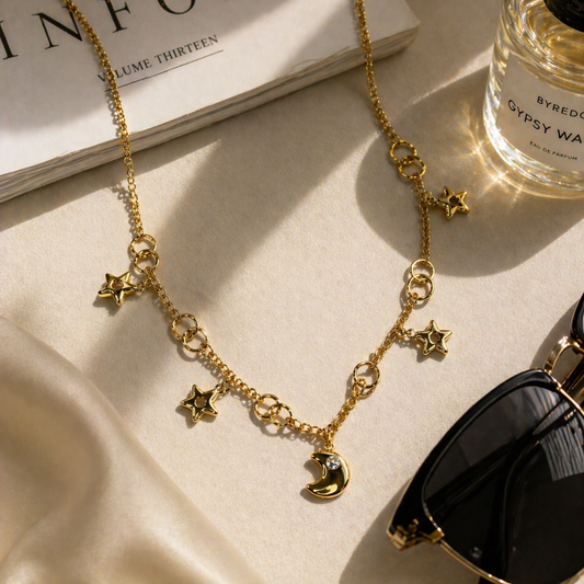 Moon Drop Charm Necklace – Gold Layered Style