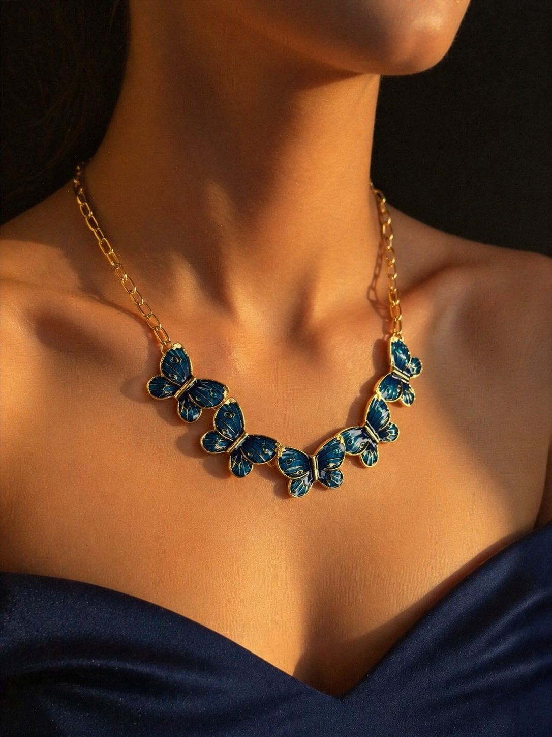 Blue Butterfly Necklace – Gold Chain Luxury Design