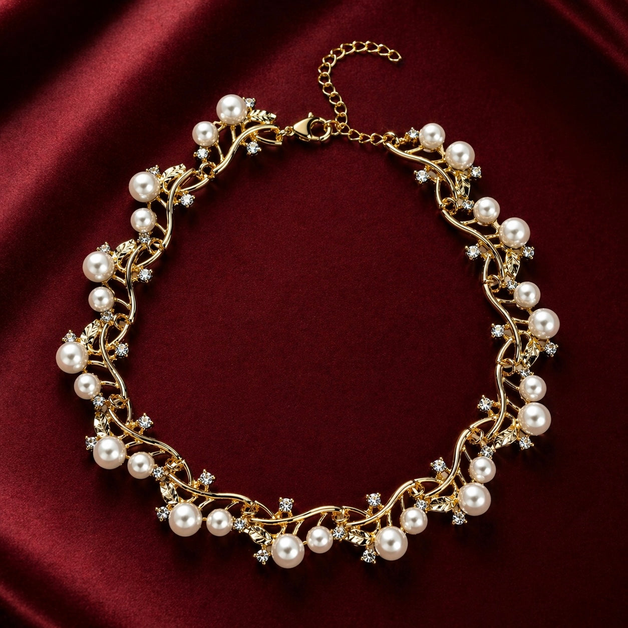 Pearl Elegance Necklace – Gold Floral Luxury Design