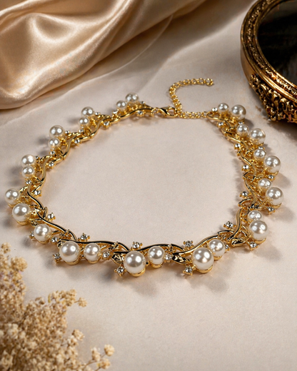 Pearl Elegance Necklace – Gold Floral Luxury Design