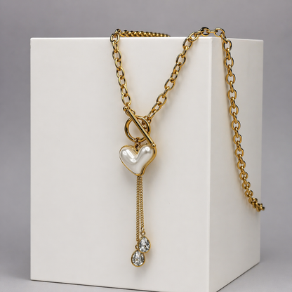 Pearl Heart Charm Necklace & Bracelet Set