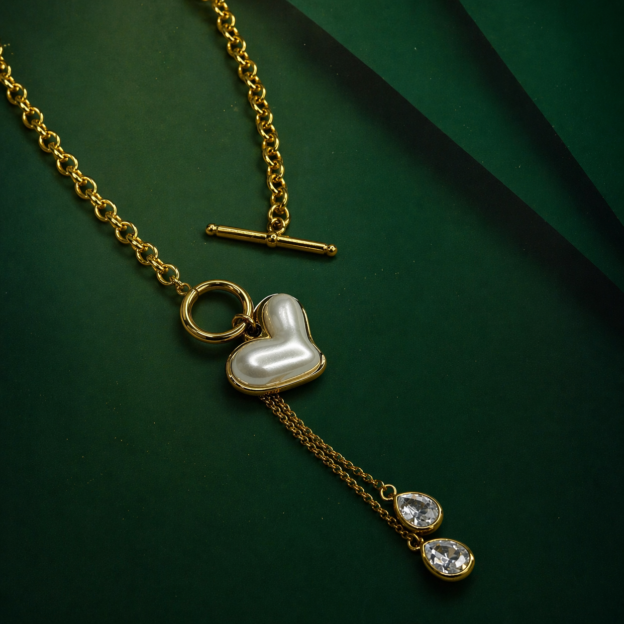 Pearl Heart Charm Necklace & Bracelet Set