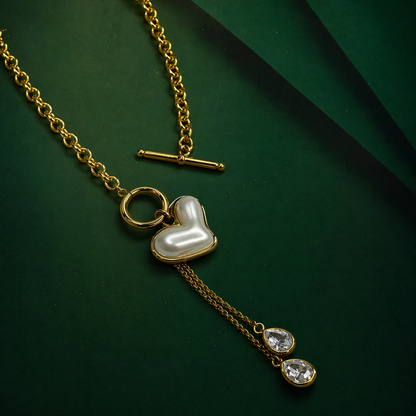 Pearl Heart Charm Necklace & Bracelet Set