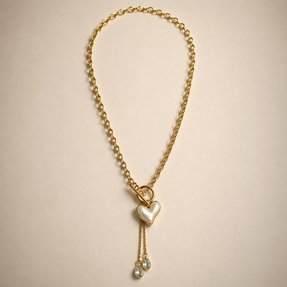 Pearl Heart Charm Necklace & Bracelet Set