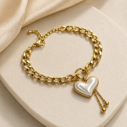 Pearl Heart Charm Necklace & Bracelet Set