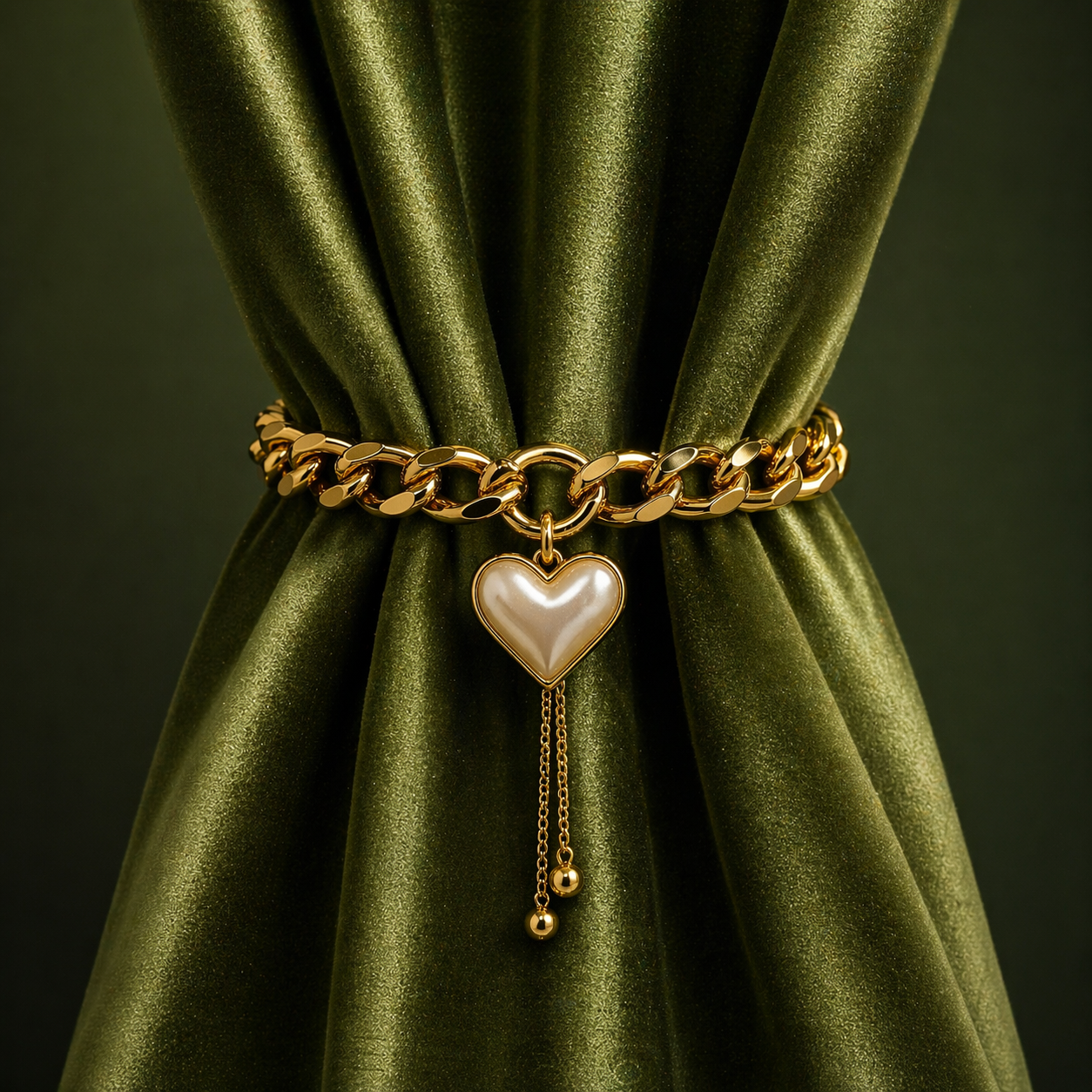 Pearl Heart Charm Necklace & Bracelet Set