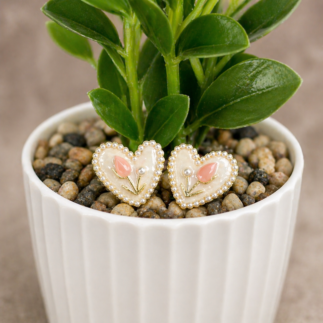 Dual Color Heart Pearl Earrings