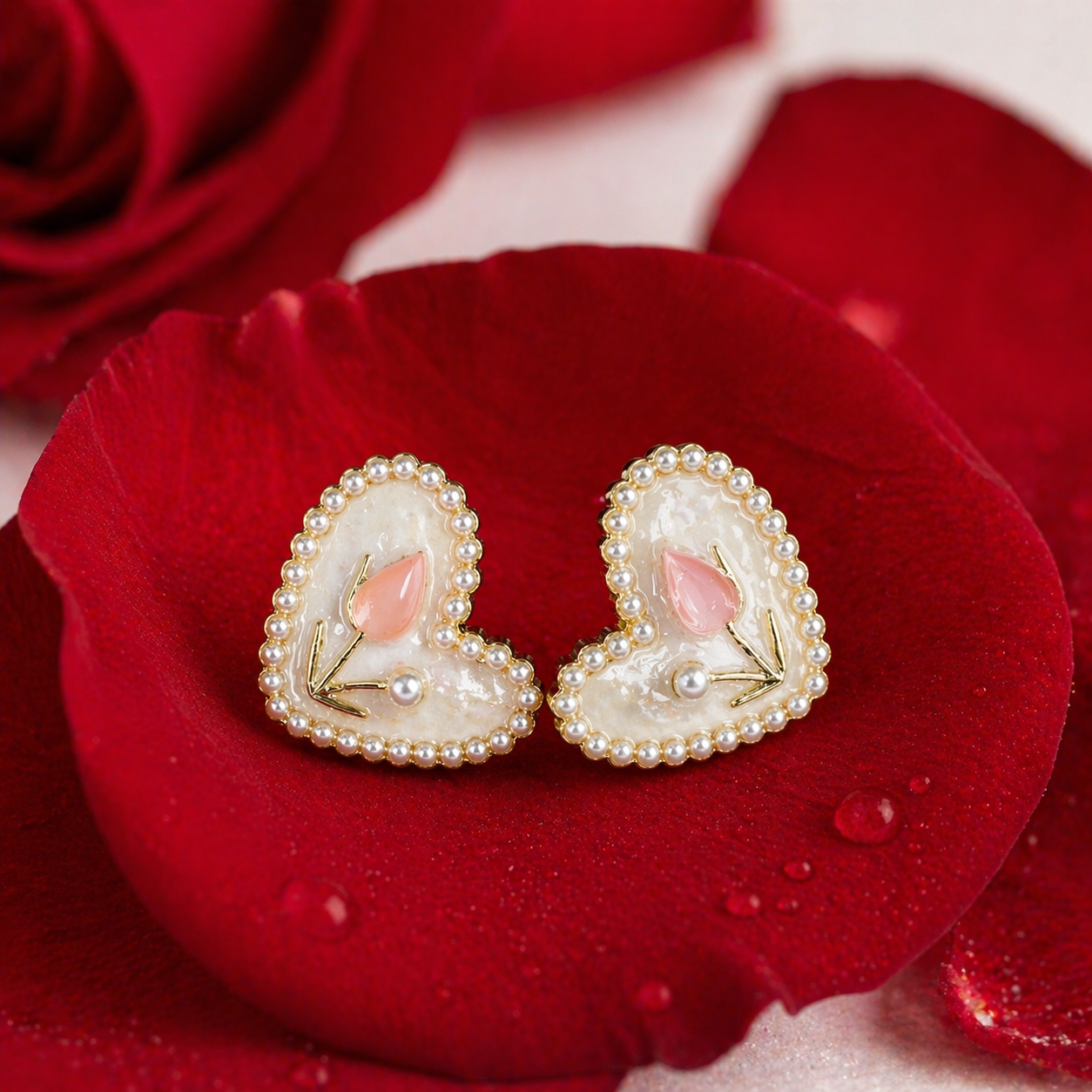 Dual Color Heart Pearl Earrings