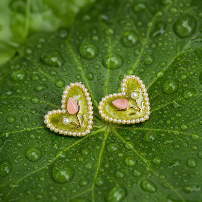 Dual Color Heart Pearl Earrings