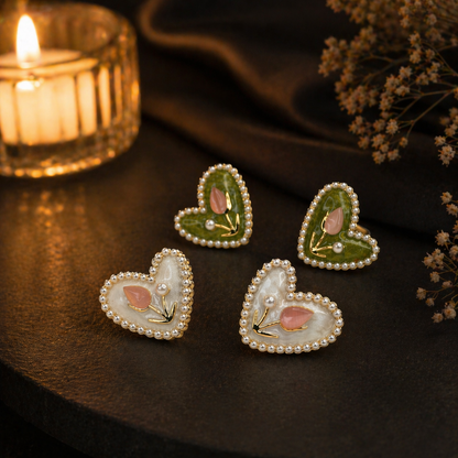 Dual Color Heart Pearl Earrings