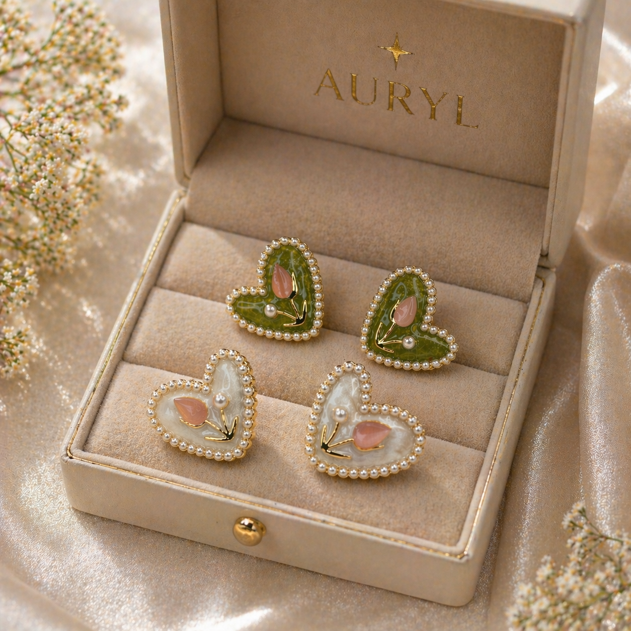 Dual Color Heart Pearl Earrings