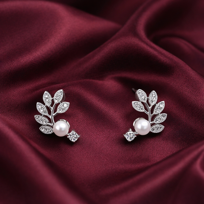 Pearl Leaf Earrings