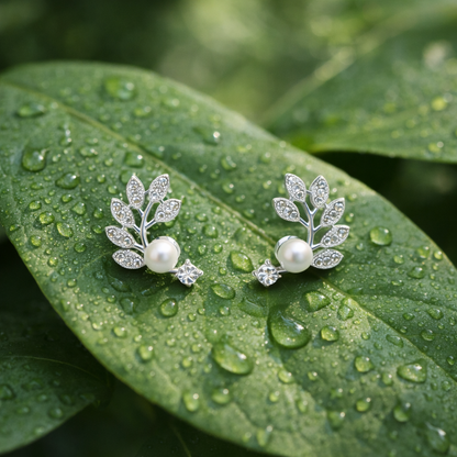 Pearl Leaf Earrings